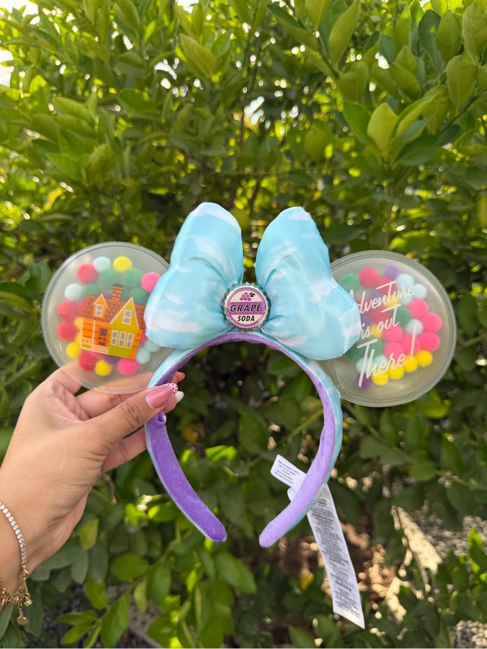 Grape Soda Pom Pom Mouse Ears Headband